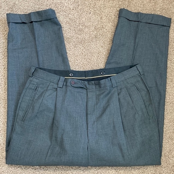 Innocenti Men’s GRAY dress pants pleated & cuffed 100% Imported Wool W38 I29.5 - Picture 1 of 9